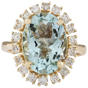 Aquamarine Diamond Ring In 18K Yellow Gold