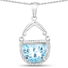 4.08 CT Genuine Swiss Blue Topaz & White Topaz 14K White Gold Pendant