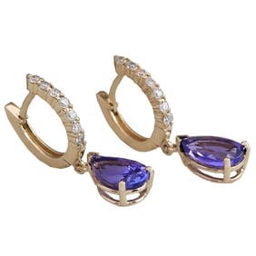 Tanzanite Diamond Earrings In 14K Yellow Gold