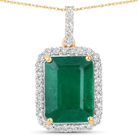 IGI Certified 3.54 CT Genuine Zambian Emerald and White Diamond 14K Yellow Gold Pendant