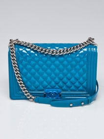 Chanel Blue Quilted Patent Leather New