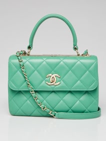 Chanel Green Quilted Lambskin Leather Small