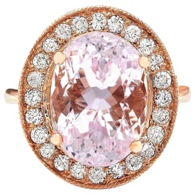 Natural Kunzite Diamond Ring In 18K Solid Rose Gold