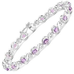 2.92 CT Genuine Amethyst and White Diamond 14K White Gold Bracelet