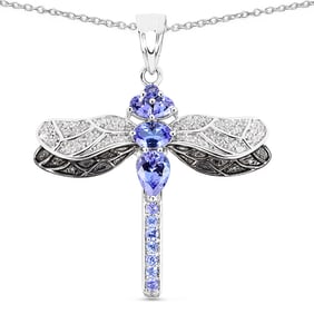 1.93 CT Genuine Tanzanite and White Topaz 14K White Gold Pendant