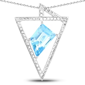 5.00 CT Genuine Swiss Blue Topaz 14K White Gold Pendant