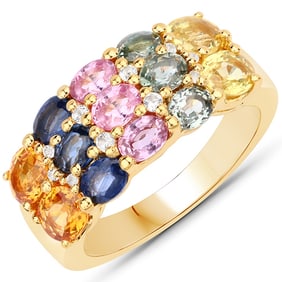 3.27 CT Genuine Multi Sapphire 14K Yellow Gold Ring