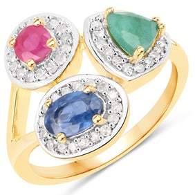 1.46 CT Genuine Multi Stones 14K White Gold Ring