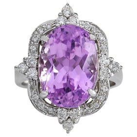 Natural Kunzite 18K White Gold Diamond Ring