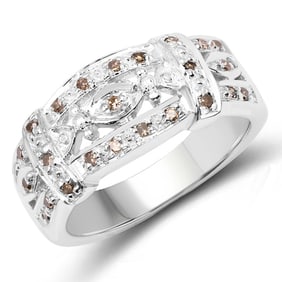 0.32 CT Genuine Champagne Diamond 14K White Gold Ring