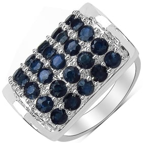 3.51 CT Genuine Blue Sapphire & White Diamond 14K White Gold Ring