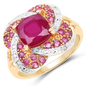 3.88 CT Glass Filled Ruby, Ruby and White Topaz 14K Rose Gold Ring