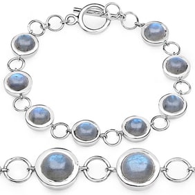 15.48 CT Genuine Labradorite 14K White Gold Bracelet