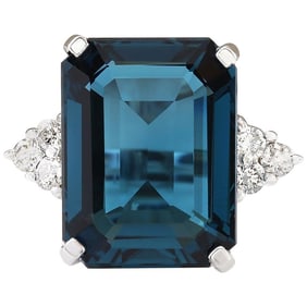 Natural Topaz Diamond Ring In 18K White Gold