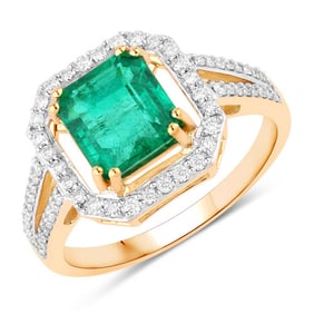 IGI Certified 2.27 CT Genuine Zambian Emerald and White Diamond 18K Yellow Gold Ring