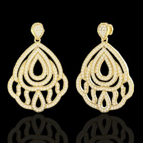 3 ctw Micro Pave VS/SI Diamond Earrings Designer 18k Yellow Gold