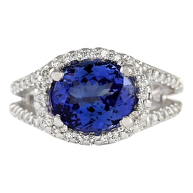 Natural Tanzanite Diamond Ring In 18K White Gold