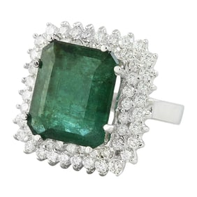 Emerald Elegance: Natural Emerald Diamond Ring in 18K White Gold