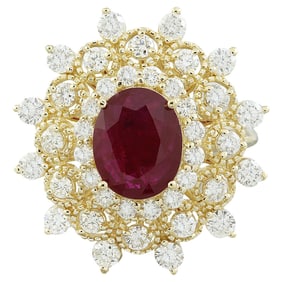 Natural Ruby Diamond Ring in 14K Solid Yellow Gold