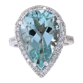 Aquamarine Diamond Ring 14K White Gold