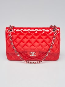 Chanel Red Quilted Patent Leather Classic