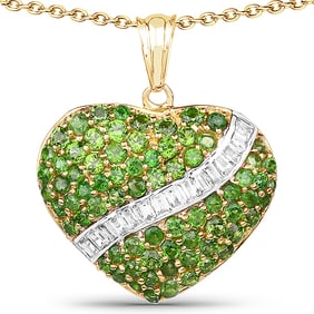 4.51 CT Genuine Chrome Diopside and White Topaz 14K Yellow Gold Pendant