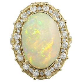 7.00 Carat Natural Opal 18K Solid Yellow Gold Diamond Ring