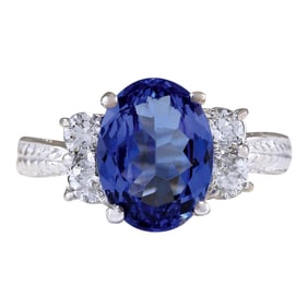 Natural Tanzanite Diamond Ring In 14K White Gold