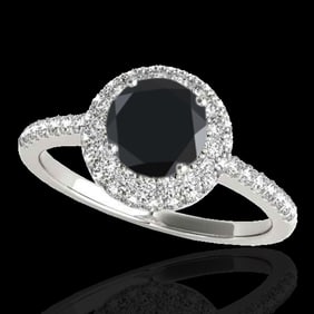 1.6 ctw Certified VS Black Diamond Solitaire Halo Ring 10k White Gold