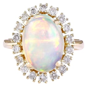 Natural Opal 18K Yellow Gold Diamond Ring