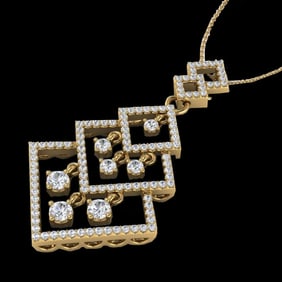 1.50 ctw Micro Pave VS/SI Diamond Necklace Dangling 14k Yellow Gold