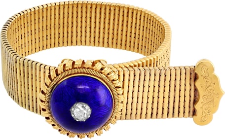 Vintage wide bracelet with blue enamel