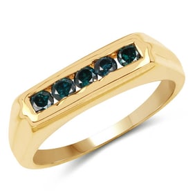 0.50 CT Genuine Blue Diamond 14K Yellow Gold Ring