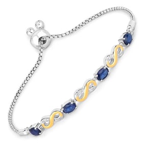 1.95 CT Genuine Blue Sapphire and White Topaz 14K White Gold Bracelet