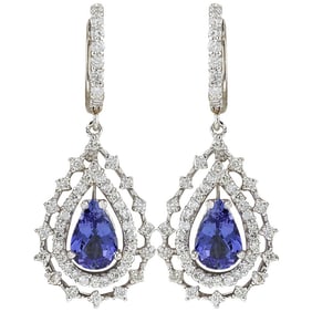 Tanzanite Diamond Earrings In 18K White Gold