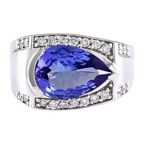 Natural Tanzanite Diamond Ring In 14K White Gold