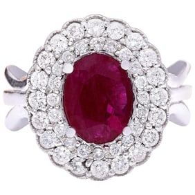 Natural Ruby 18K Solid White Gold Diamond Ring