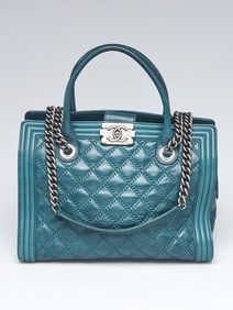 Chanel Green Double Stitch Leather Boy