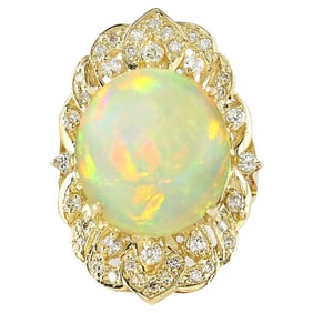 Natural Opal Diamond Ring In 18K Yellow Gold