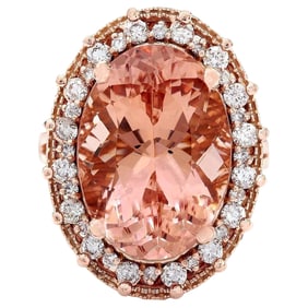 Natural Morganite Diamond Ring In 18K Solid Rose Gold