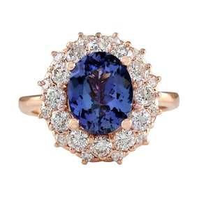 Natural Tanzanite Diamond Ring In 18K Rose Gold