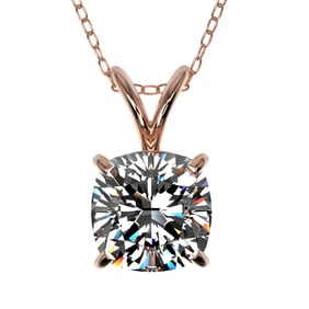 1 ctw Certified VS/SI Quality Cushion Cut Diamond Necklace 10k Rose Gold