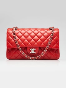 Chanel Red Quilted Lambskin Leather Classic