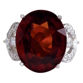 Exquisite Natural Garnet Diamond Ring In 18K White Gold