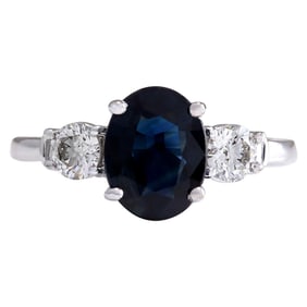 Natural Sapphire Diamond Ring In 18K White Gold