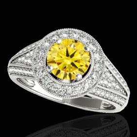 1.7 ctw Certified SI/I Fancy Intense Yellow Diamond Ring 10k White Gold