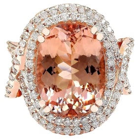 Natural Morganite Diamond Ring In 14K Solid Rose Gold