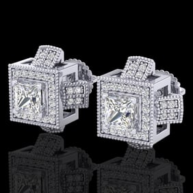 1.73 ctw Princess VS/SI Diamond Micro Pave Stud Earrings 18k White Gold