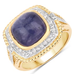 6.62 CT Genuine Tanzanite and White Topaz 14K White Gold Ring