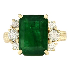 Emerald Diamond Ring 14K Yellow Gold